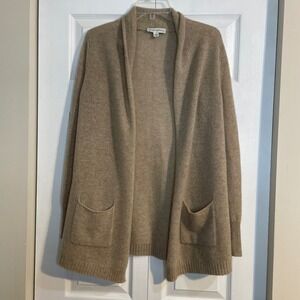 WHITE+WARREN Open Front‎ Cardigan Sweater Beige Cashmere Shawl Collar Size S